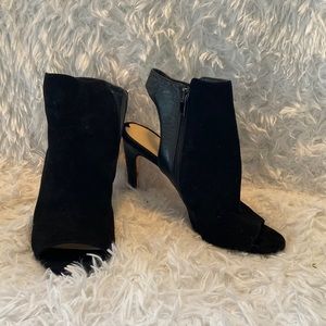 VIA SPIGA, black open toe pump, open heel zip up side, size 8